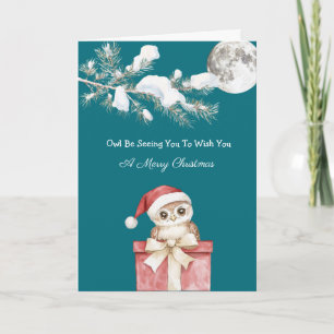 Tarjeta Búho de árbol de Navidad en una caja