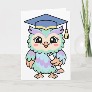 Tarjeta Búho de Graduación Kawaii Lindo Sabio Graduado