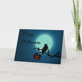 Tarjeta Búho de la calabaza de la noche de Halloween