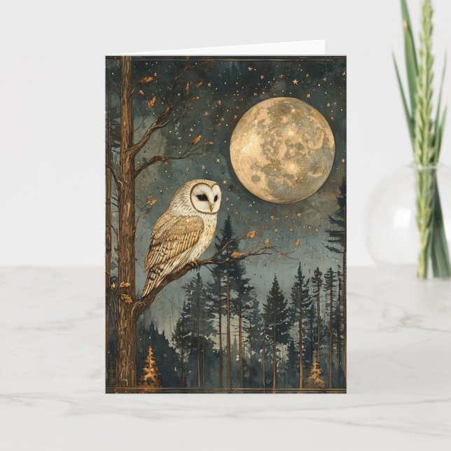Tarjeta Búho de Luna Llena en Blanco (Anverso)