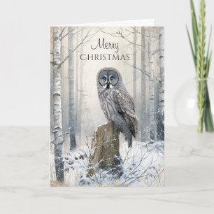 Tarjeta Búho de Navidad del Bosque Rústico