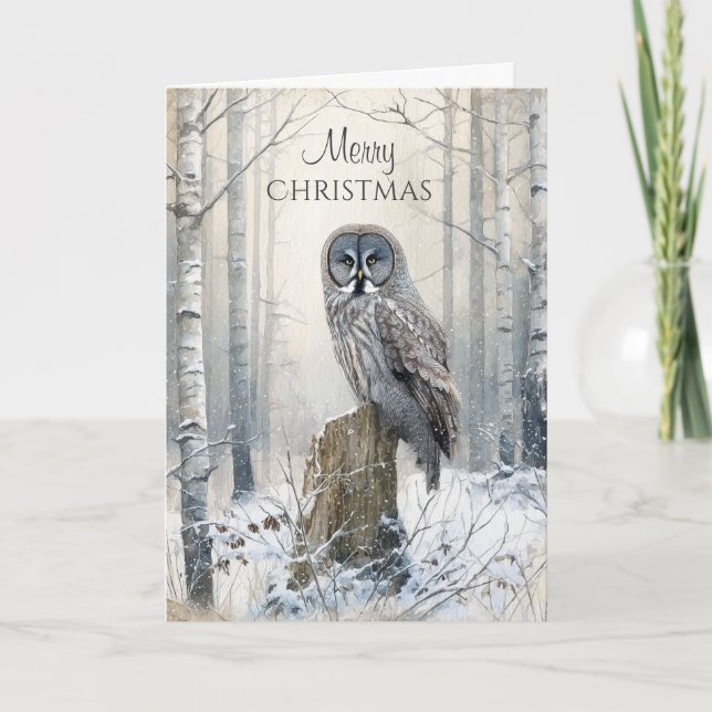 Tarjeta Búho de Navidad del Bosque Rústico  (Anverso)