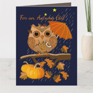 Tarjeta Búho de otoño y texto personalizado