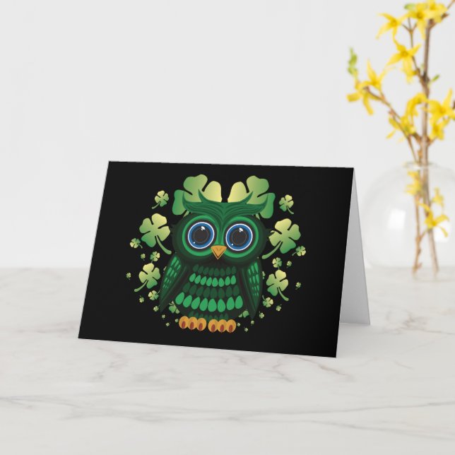 Tarjeta Búho de San Patricio (flor amarilla)