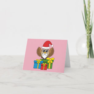 Tarjeta Búho de Santa Claus con regalos