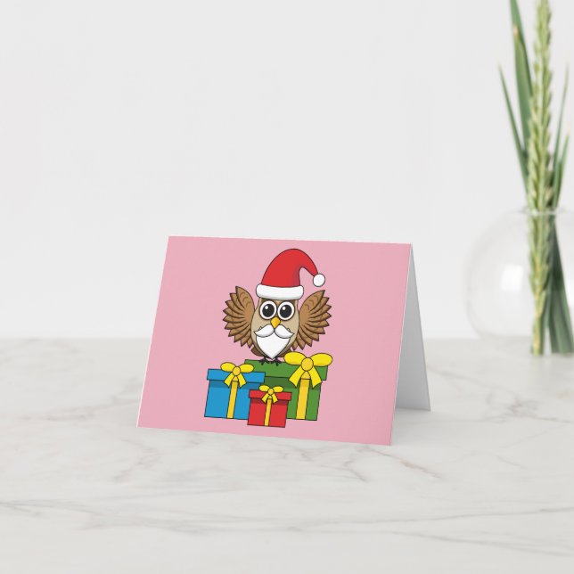 Tarjeta Búho de Santa Claus con regalos (Anverso)