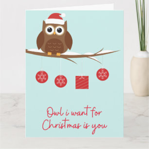 Tarjeta Búho divertido de Navidad