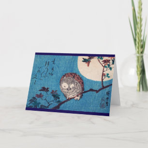Tarjeta Búho en rama de arce bajo luna llena, Hiroshige