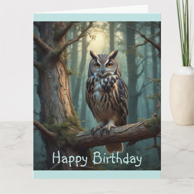 Tarjeta Búho en un bosque mágico (Anverso)