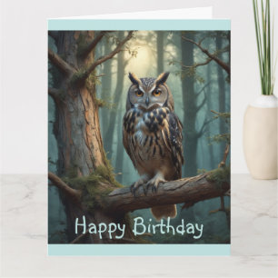 Tarjeta Búho en un bosque mágico