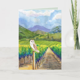 Tarjeta Búho en un saludo de viñedo