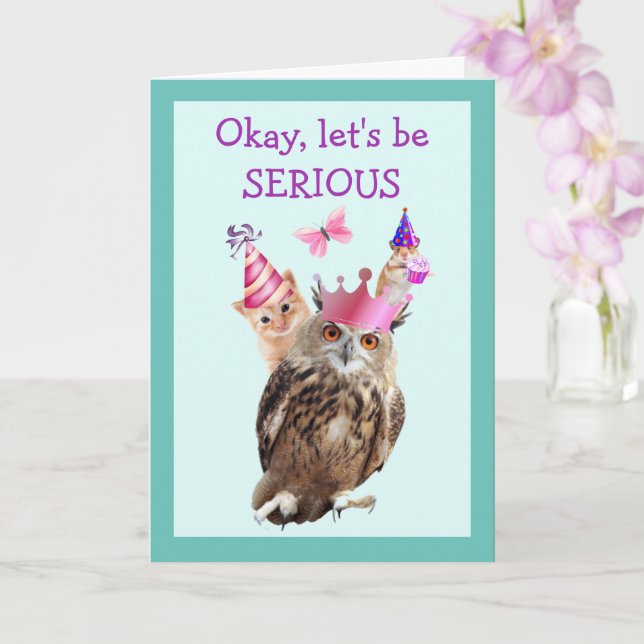 Tarjeta Búho, Gatitos Y Ratón Cumpleaños (Orquídea)