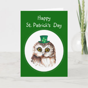 Tarjeta Búho lindo del trébol del día de St Patrick feliz