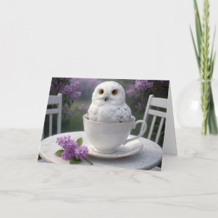 Tarjeta Búho Nival de Cumpleaños en una Taza de Té con Lil