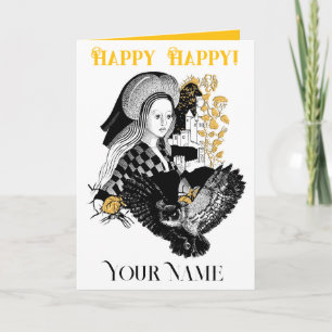 Tarjeta Búho nocturno gótico y mujer