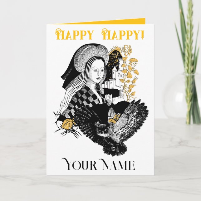 Tarjeta Búho nocturno gótico y mujer (Anverso)