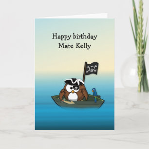 Tarjeta búho pirata - fiesta de cumpleaños