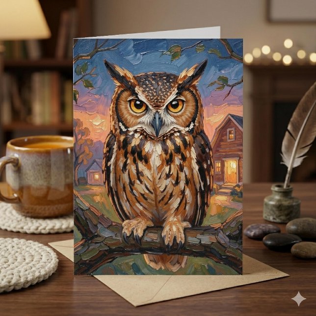 Tarjeta Búho Real de Impasto Rústico Cumpleaños (Subido por el creador)