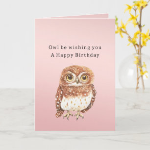 Tarjeta Búho Rosa Rubor Te Deseo Un Feliz Cumpleaños