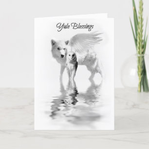 Tarjeta Búho y Lobo Alado Solsticio de Invierno Yule