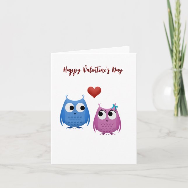 Tarjeta Búhos Adorables, Día de San Valentín (Anverso)