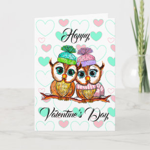 Tarjeta Búhos de Acuarela   Día de San Valentín   Te Amo