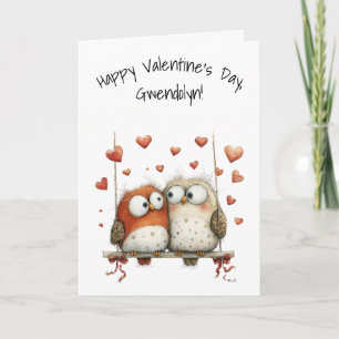 Tarjeta Búhos enamorados caprichosos Feliz día de San Vale