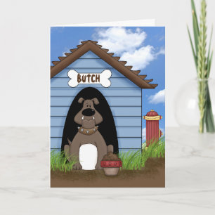 Tarjeta bull dog in dog house birthday