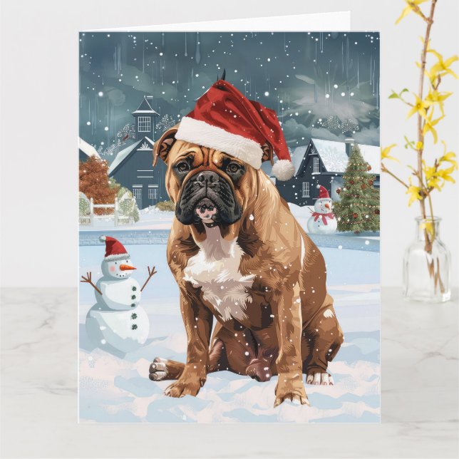 Tarjeta Bull Mastiff Dog Winter Wonderland Navidades Joy (flor amarilla)