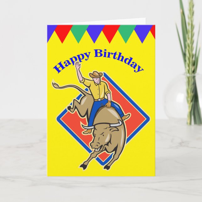 Tarjeta Bull Rider Cowboy Birday Card (Anverso)