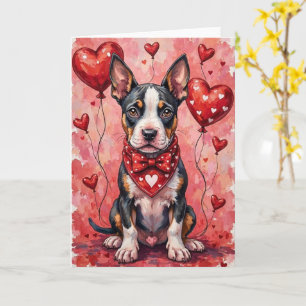 Tarjeta Bull Terrier Día de San Valentín Perro con Corazon