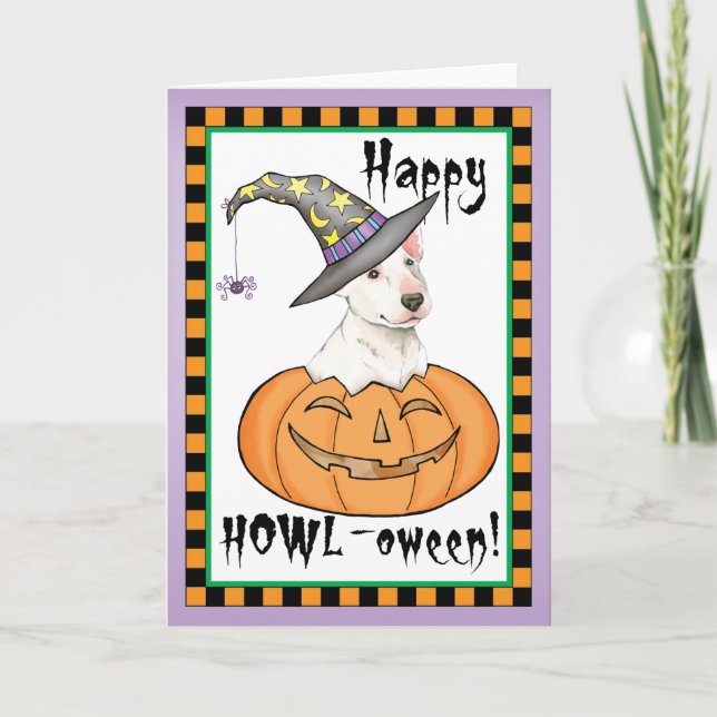 Tarjeta Bull terrier Halloween (Anverso)