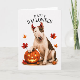 Tarjeta Bull Terrier Halloween Perro Diablo