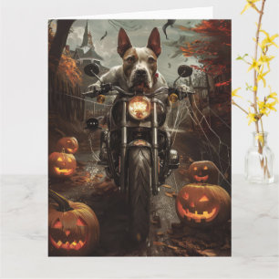 Tarjeta Bull Terrier Montando en Motocicleta Halloween Sca