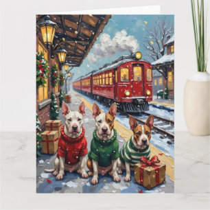 Tarjeta Bull Terrier Navidad Tren Vintage Fiesta