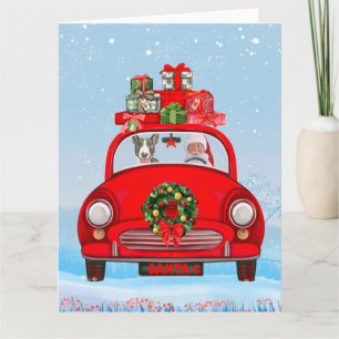 Tarjeta Bull Terrier Perro En Coche Con Papá Noel 
