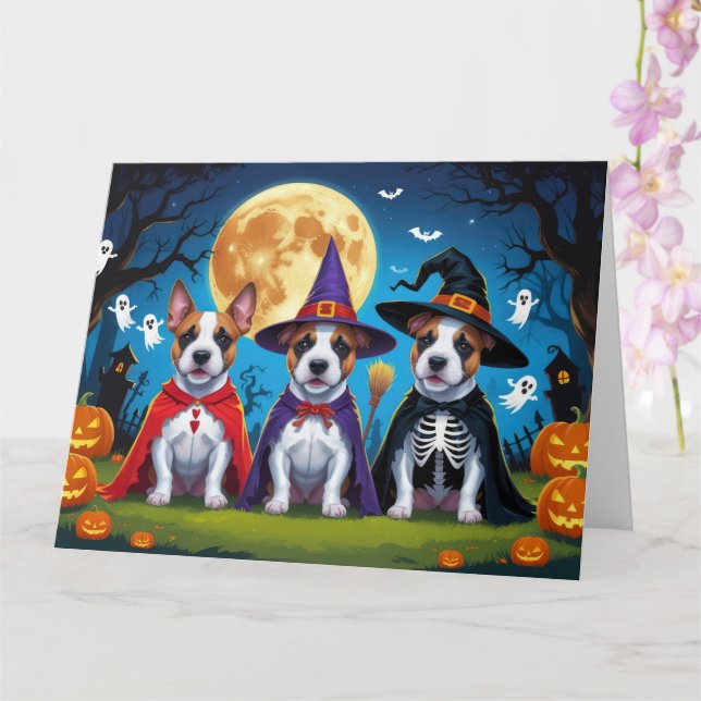 Tarjeta Bull Terrier Perros Calabaza Halloween Gracioso (Orquídea)