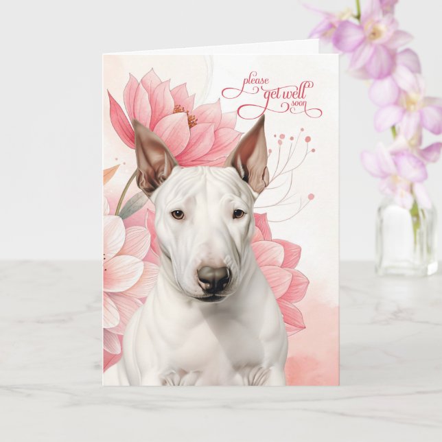 Tarjeta Bull Terrier Soft Pink Botanical Blooms Get Well (Orquídea)