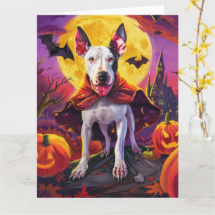 Tarjeta Bull Terrier vampiro de Halloween Calabazas Espelu