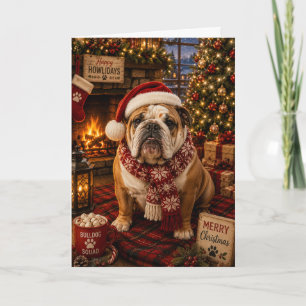 Tarjeta Bulldog Acogedor Chimenea Navidad Perro Festivo