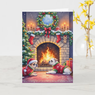 Tarjeta Bulldog Acogedor Navidad Chimenea Fiesta Amante Pe