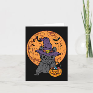 Tarjeta Bulldog Bruja Calabaza Luna Halloween Perro francé