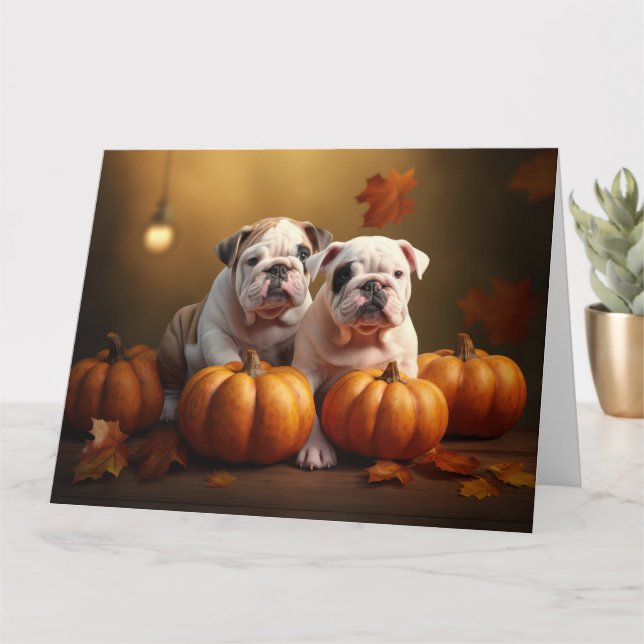 Tarjeta Bulldog Cachorro Otoño Delicia Calabaza  (Planta pequeña)