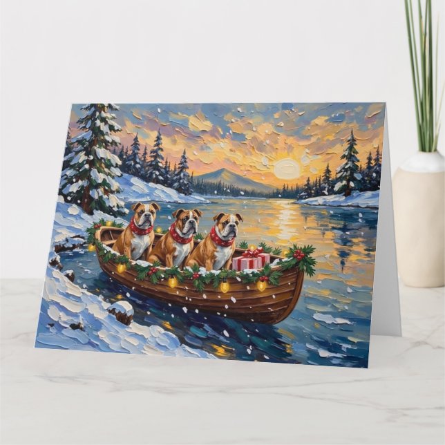 Tarjeta Bulldog Christmas Boat Holiday (Anverso)
