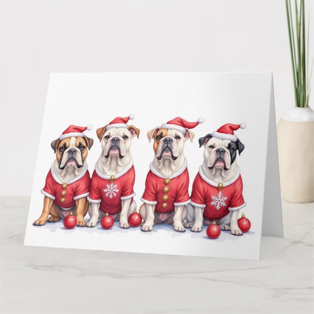 Tarjeta Bulldog Christmas Dress Santa Hat (Anverso)