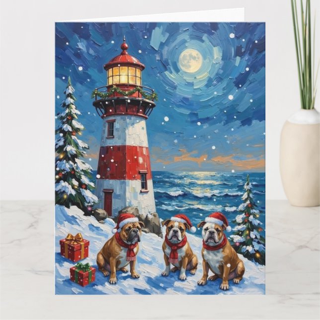 Tarjeta Bulldog Christmas Lighthouse Holiday (Anverso)
