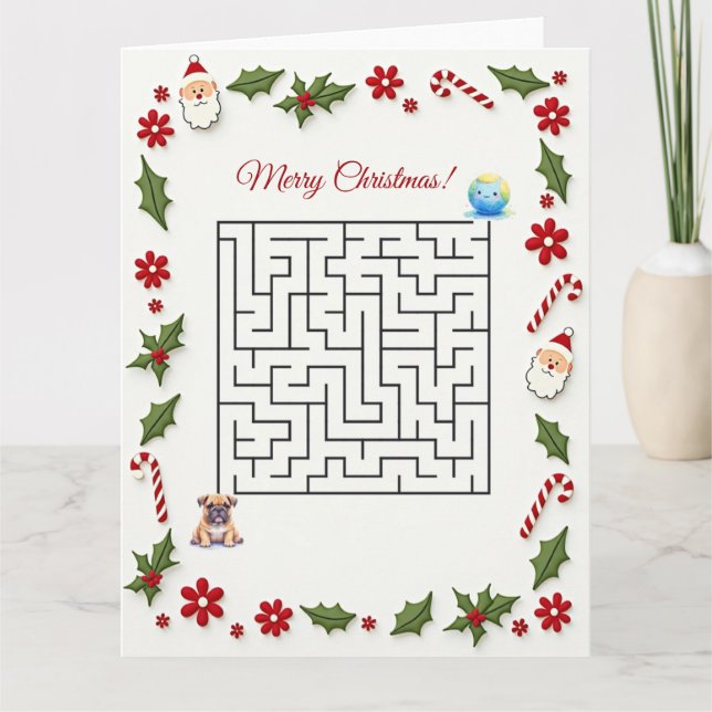 Tarjeta Bulldog Christmas Maze Puzzle Holiday (Anverso)