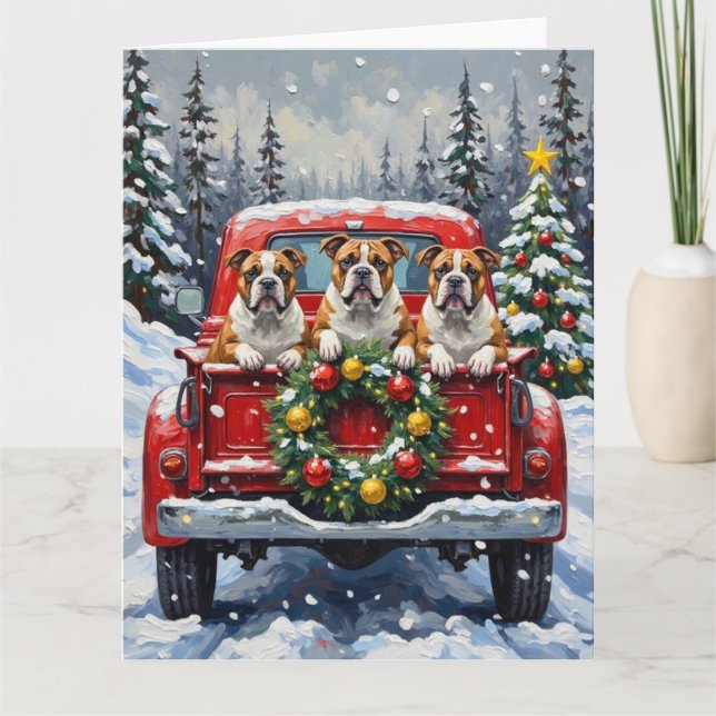 Tarjeta Bulldog Christmas Red Truck Holiday (Anverso)