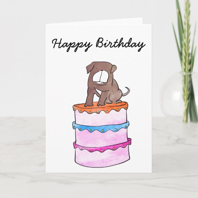 Tarjeta Bulldog con carta de cumpleaños de pasteles (Anverso)