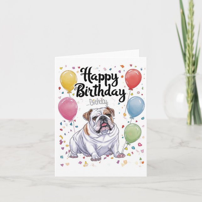 Tarjeta Bulldog con globos (Anverso)